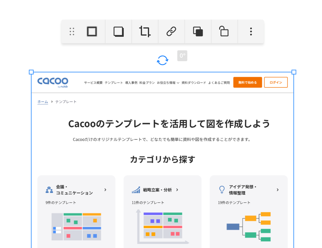 Cacooの図で、スクリーンショット画像がインポートされた状態のスクリーンショット
